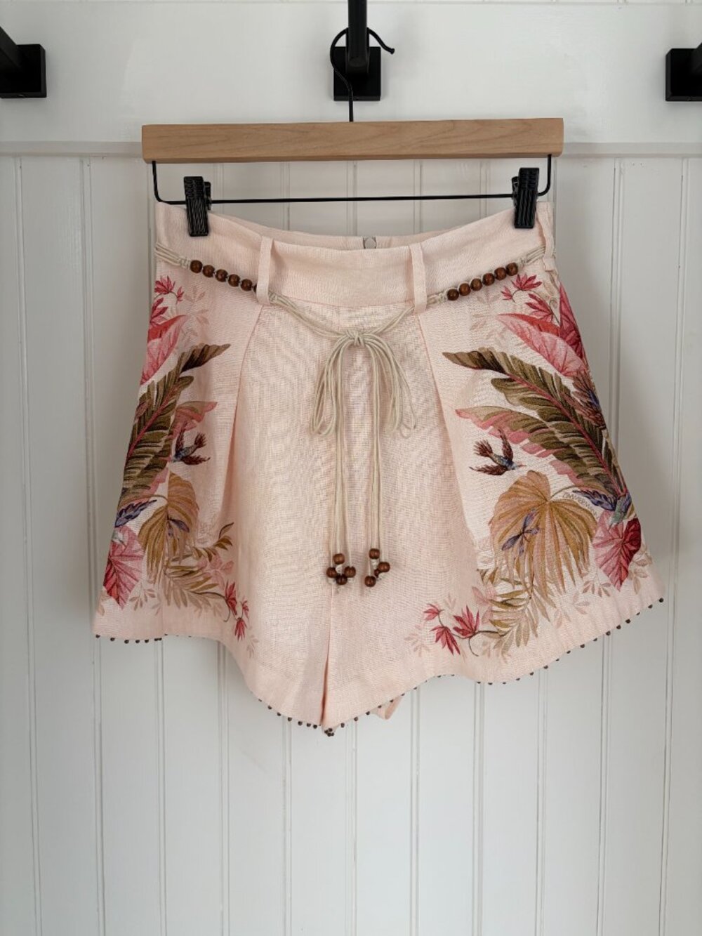 Zimmermann Ascension Tuck Linen Shorts Cream Palm Floral Sz 1 US 6 NWT Belted